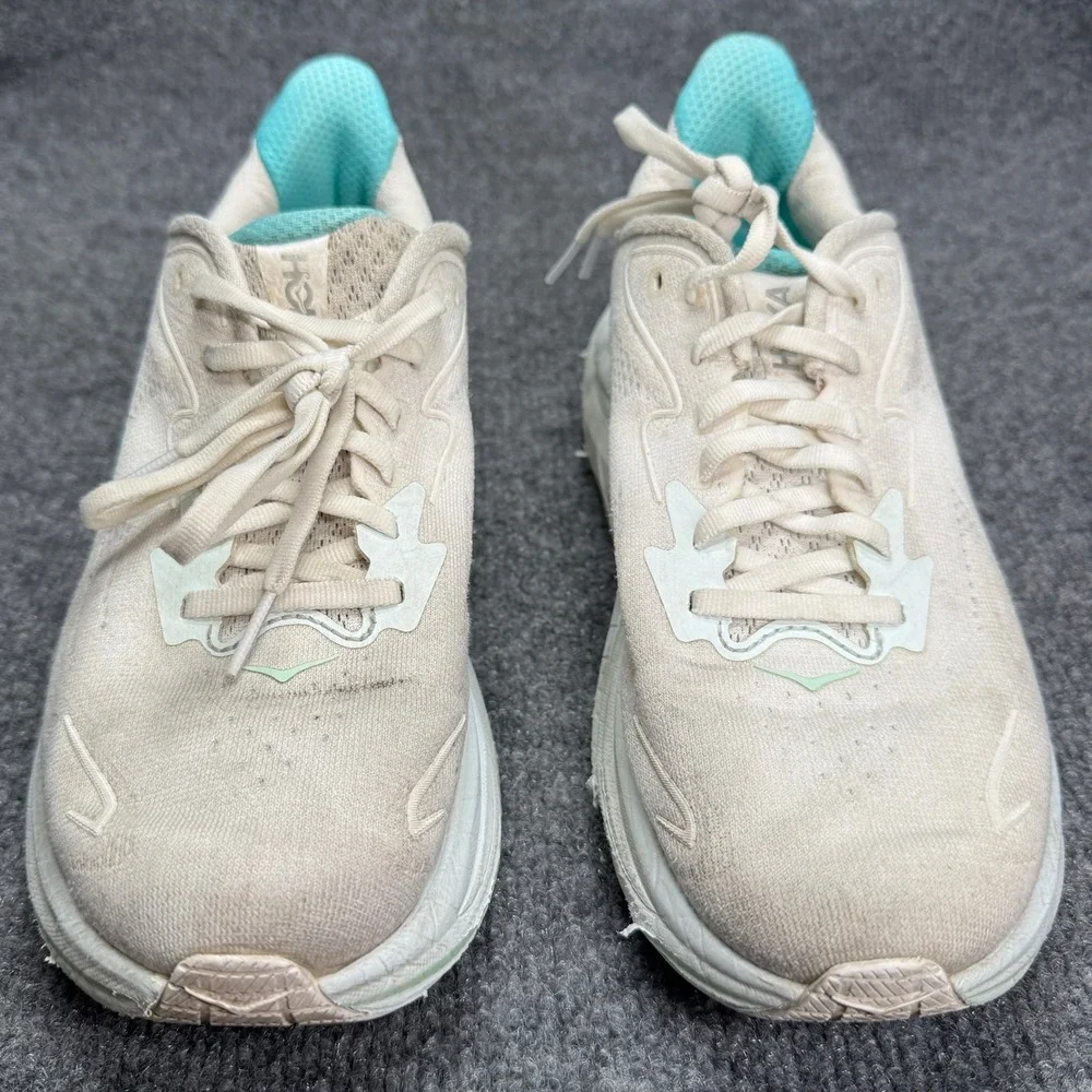 Hoka Womens Clifton 10 7.5 White Blue Athletic Shoes 1162031WTCL
